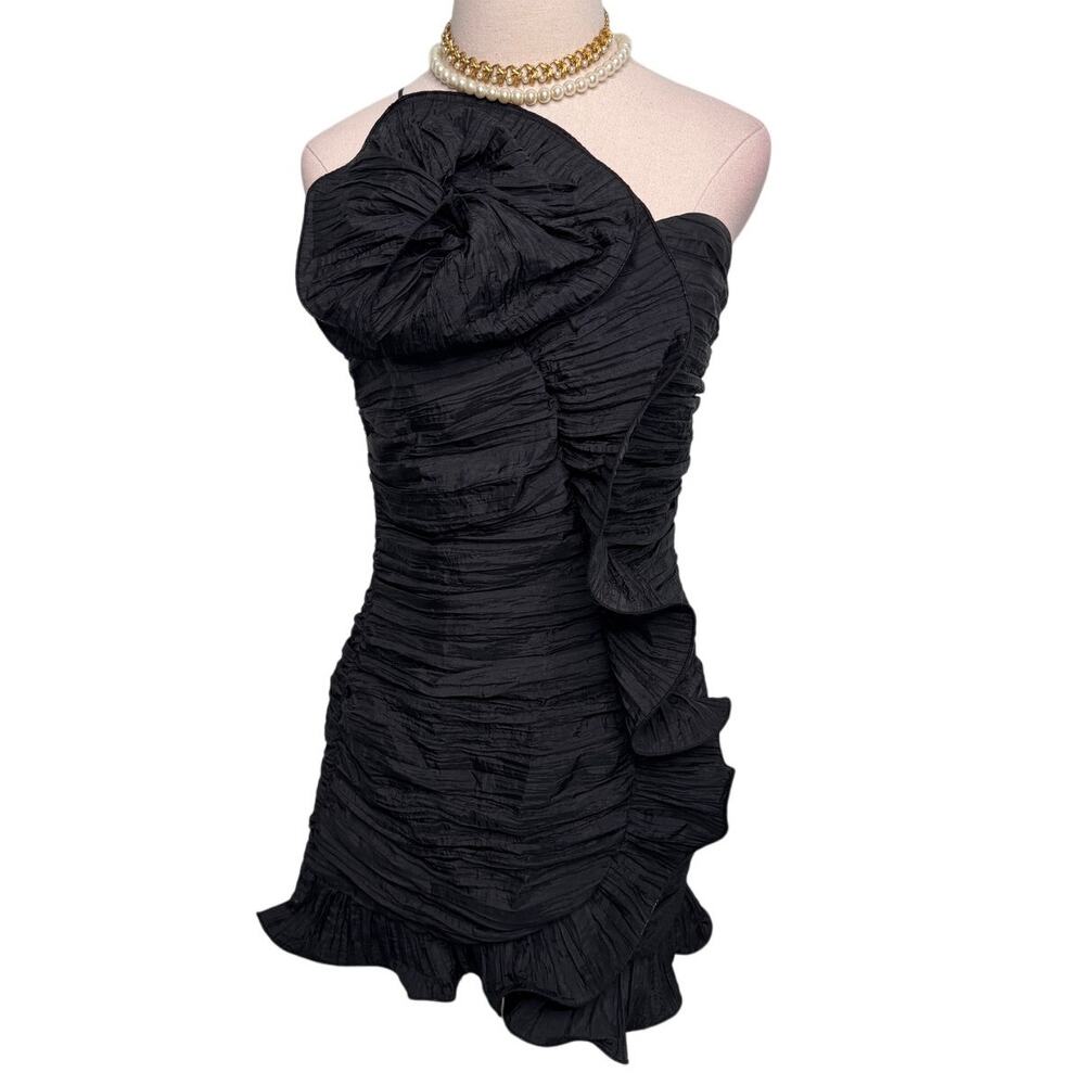 LoveShackFancy ​Brenaya Ruffle Flower Mini Bodycon Dress black size 6 - Picture 7 of 16